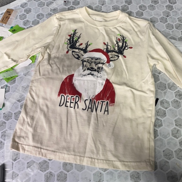 Holiday Times Small Deer Santa Long Sleeve Graphic T Shirt - Picture 1 of 5